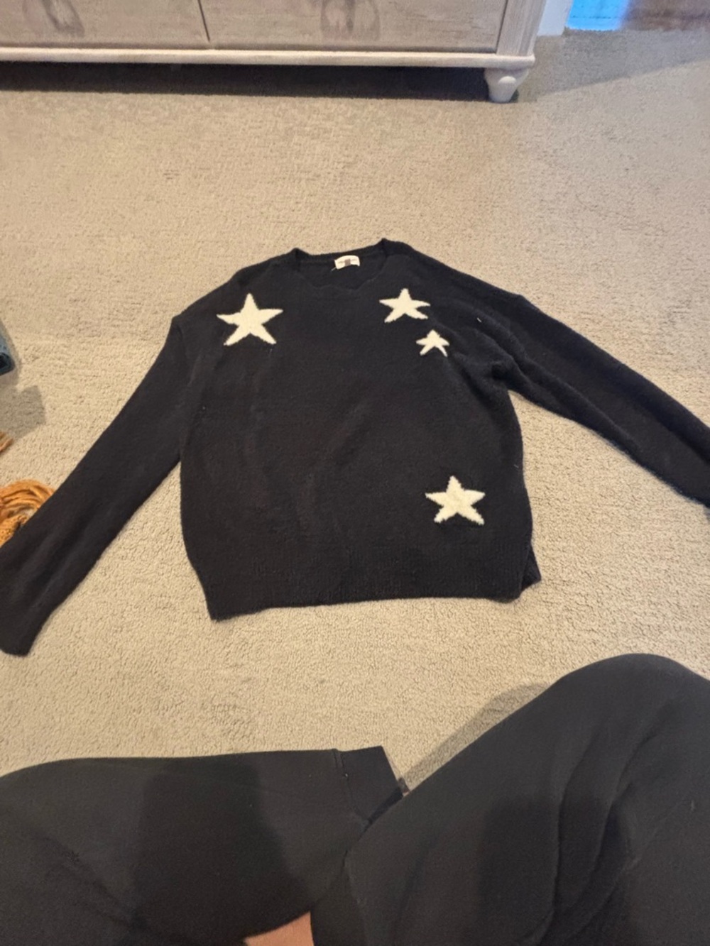 Thread & Supply Black V-Neck Sweater with White Star Accents